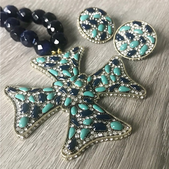 Heidi Daus Jewelry - Heidi Daus Turquoise and Lapis Maltese Cross Necklace Set